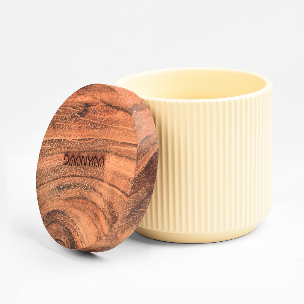 Ceramic Planter with Acacia base