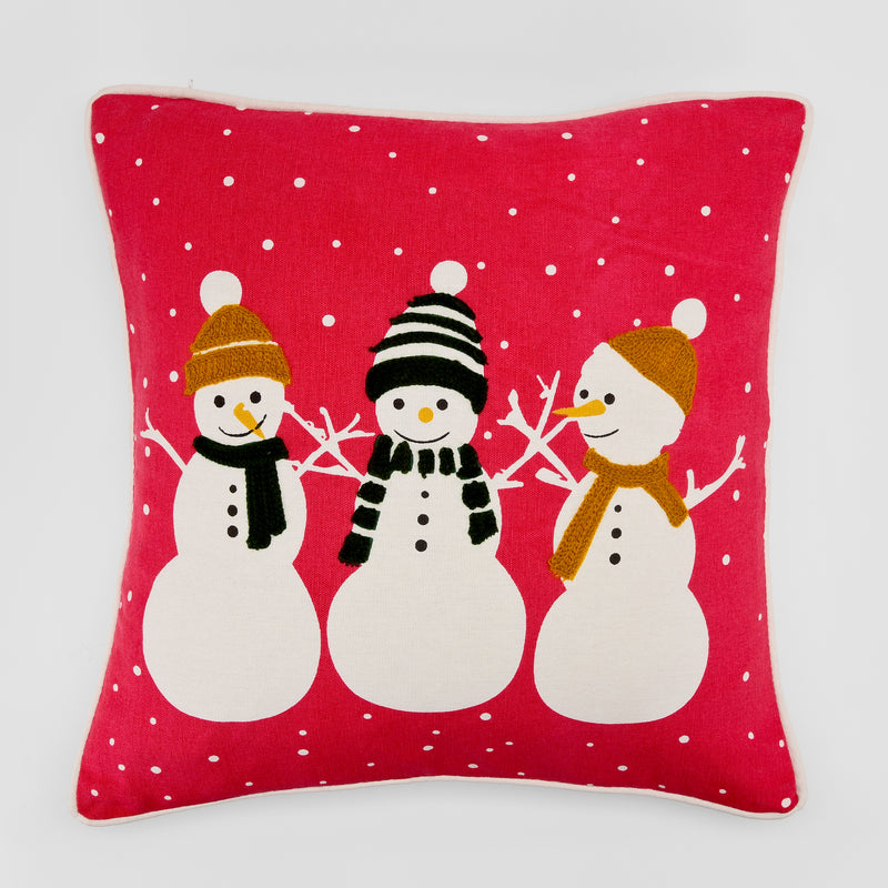 Christmas Themed Embroidered Cotton Cushion Cover - Red (Pack of 2)