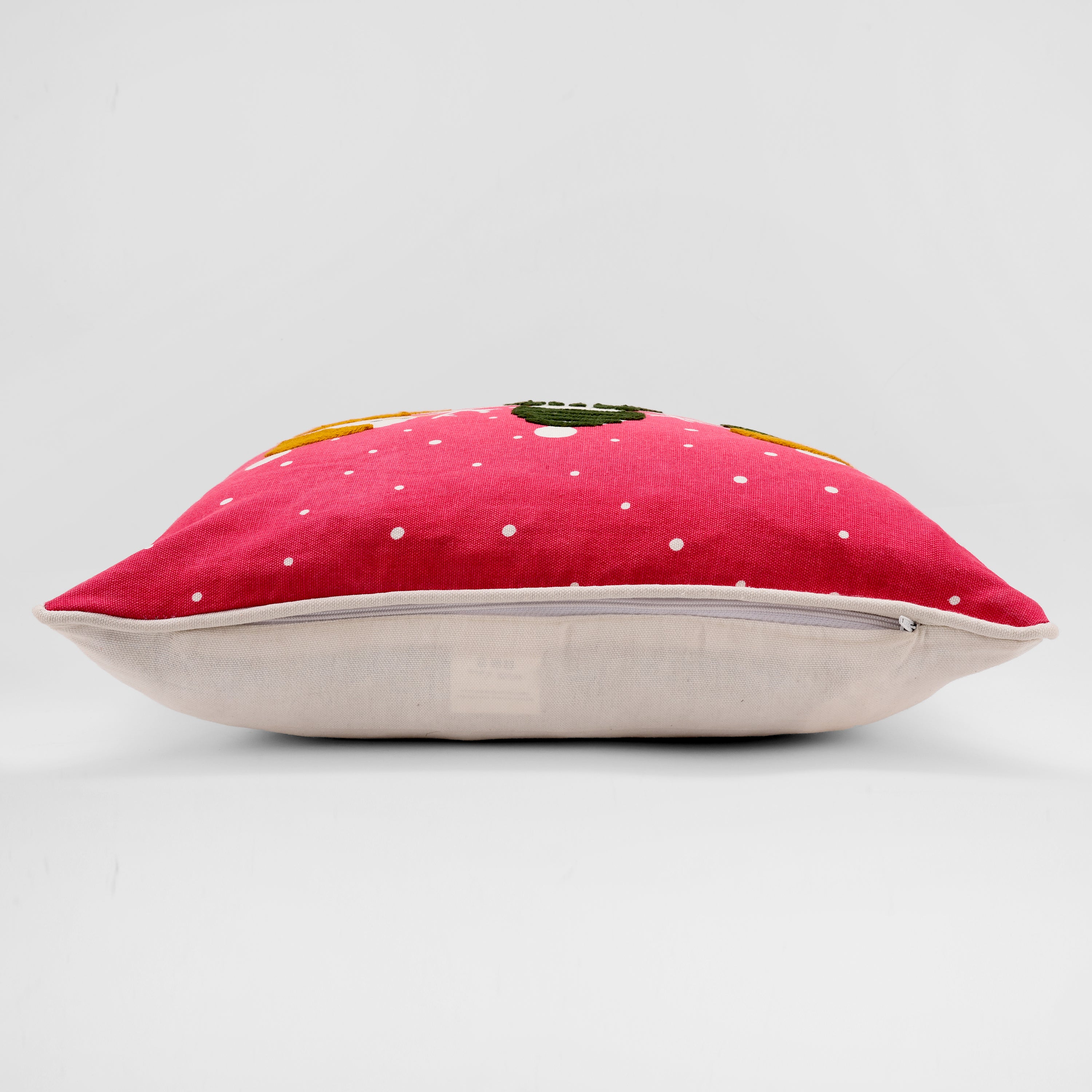 Christmas Themed Embroidered Cotton Cushion Cover - Red (Pack of 2)