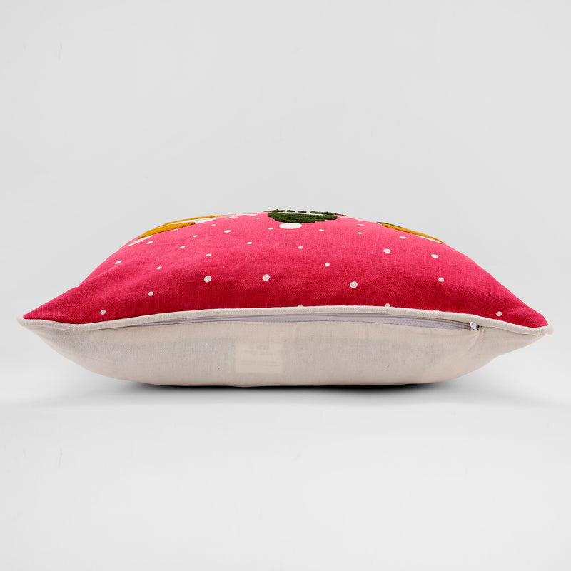 Christmas Themed Embroidered Cotton Cushion Cover - Red (Pack of 2)